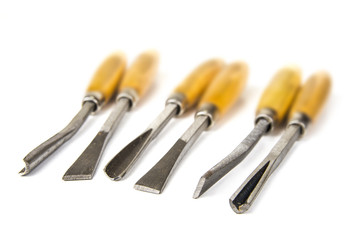 Set of wood chisel on the white background