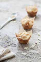 Healthy muffins with apple, almond and cinnamonm in the paper. Glutten free and diet