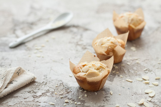 Healthy muffins with apple, almond and cinnamonm in the paper. Glutten free and diet