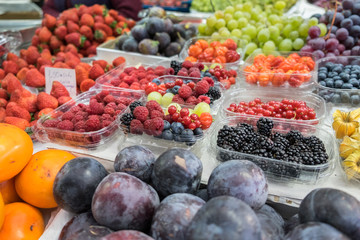 various berries for sale at Porto market (Mercado do Bolhao). Portugal
