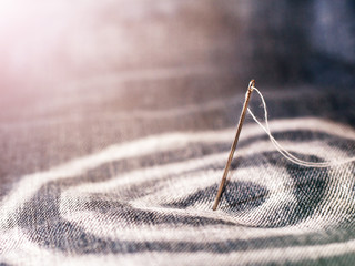 Painted Darts with chalk on the jeans. The needle and thread into the goal.