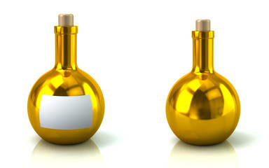 Golden spherical bottles 3d illustration on white background