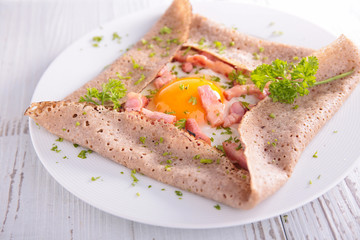 crepe with egg,cream and bacon