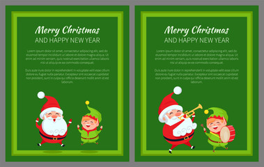 Merry Christmas New Year Poster Santa and Elf