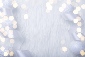 Christmas holidays composition on white fur background