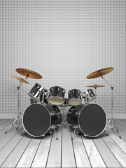 Empty room with old parquet and drums