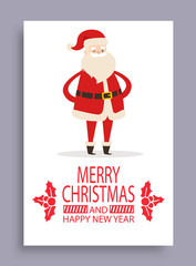 Happy New Year and Merry Xmas Poster with Santa