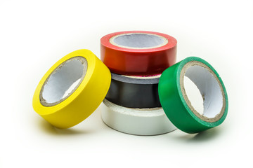 Adhesive insulation tapes are isolated on a white background. Co