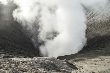Close-up volcano crater erupting