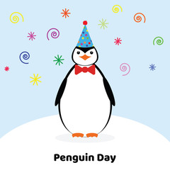 World penguin day. Penguin in a festive hat