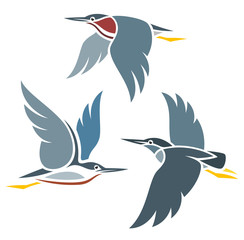 Stylized Birds - Herons in flight