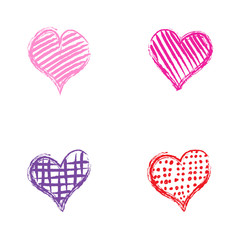 Multicolor isolated hand-drawn hearts