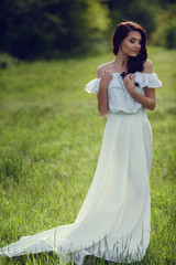 Woman Happy, Beautiful Active Free Girl on Summer Green Outdoor Background