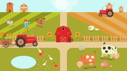Cartoon Animation of Farm House. Animation cartoon tractor. - Powered by Adobe