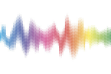 Digital sound equalizer with colored rainbow dots on white background. Vector illustration. - obrazy, fototapety, plakaty