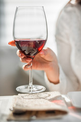 Drinking wine in restaurant