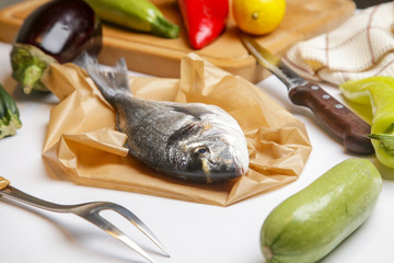 Cooking ingredients - Gilt-head bream fish and vegetables
