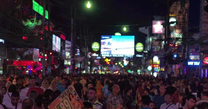 PHUKET, THAILAND, MARCH 2017: Crowded Bangla street in Patong at night.