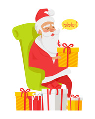 Sitting Santa Claus Among Big Colourful Presents