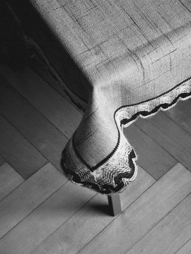 High angle view of table on hardwood floor