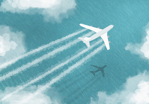 Aerial view of airplane flying over sea