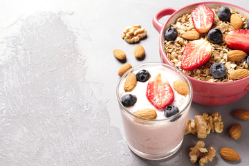 Delicious breakfast on table