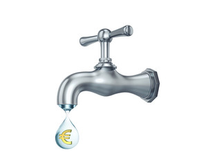 Water tap and drop of water with  Euro sign inside