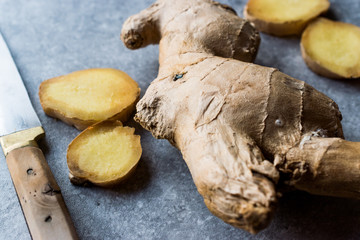 Fototapeta premium Raw Organic Sliced Ginger Root Ready to Use.