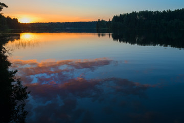 Nice landscape with sunset on lake