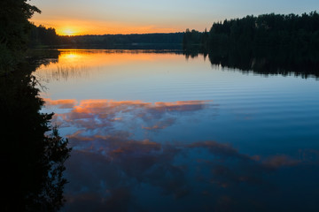 Fototapeta na wymiar Nice landscape with sunset on lake