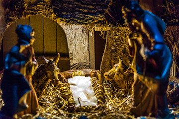 Christmas Nativity scene without Baby Jesus