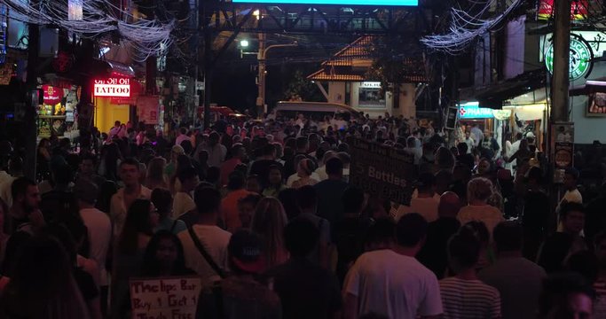 PHUKET, THAILAND, MARCH 2017: Crowded Bangla street in Patong at night.