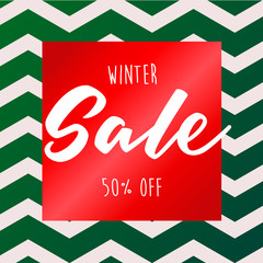 Winter sale vector illustration with a striped background and lettering - special offer discount campaign template