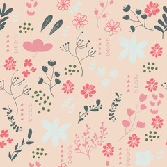 Seamless pattern with Floral elements. Vector illustration.