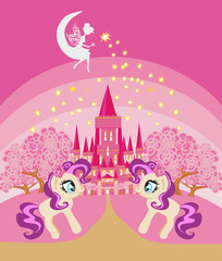 Cute unicorns and fairy-tale princess castle © diavolessa