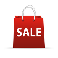 Сумка для покупок с надписью распродажа. Векторная иллюстрация.