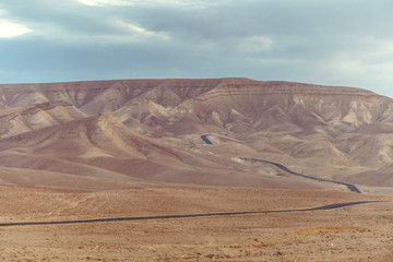 Landscape view on desert road in judean negev desert in Israel