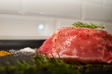 Raw Meat Close Up On Black Background