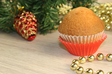 Christmas cupcakes, beautiful holiday background.