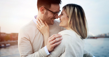 Fototapeta premium Happy couple in love hugging outdoor