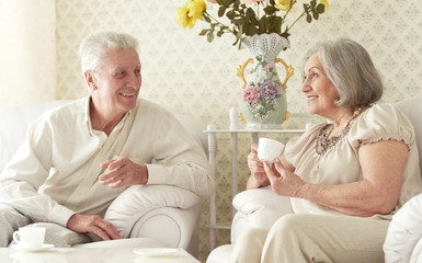 Senior couple drinking tea