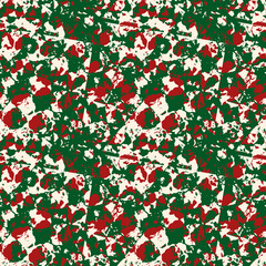 Red, green and white UFO Christmas camouflage is a bright seamless pattern with visible squares that can be used as a camo print for clothing and background and backdropor computer wallpaper