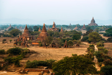 BAGAN, MYANMAR - March 6, 2017: Group of temples in Bagan. Ancient Pagoda. Sunrise in Bagan