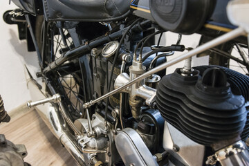Fototapeta na wymiar Old motorcycle with manual gearing.