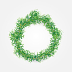Fresh green blank Christmas wreath on white background.