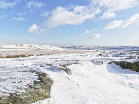 Snow covered Curbar Edge in the Peak District.