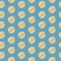 Seamless Yellow Green Leaves Pattern on Marine Color Background. Watercolor Baby Girl collection. 