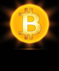 Golden bitcoin cryptocurrency on black background