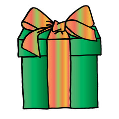 Green gift with red bow vector illustration