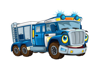 cartoon happy and funny police truck - isolated truck / smiling vehicle 